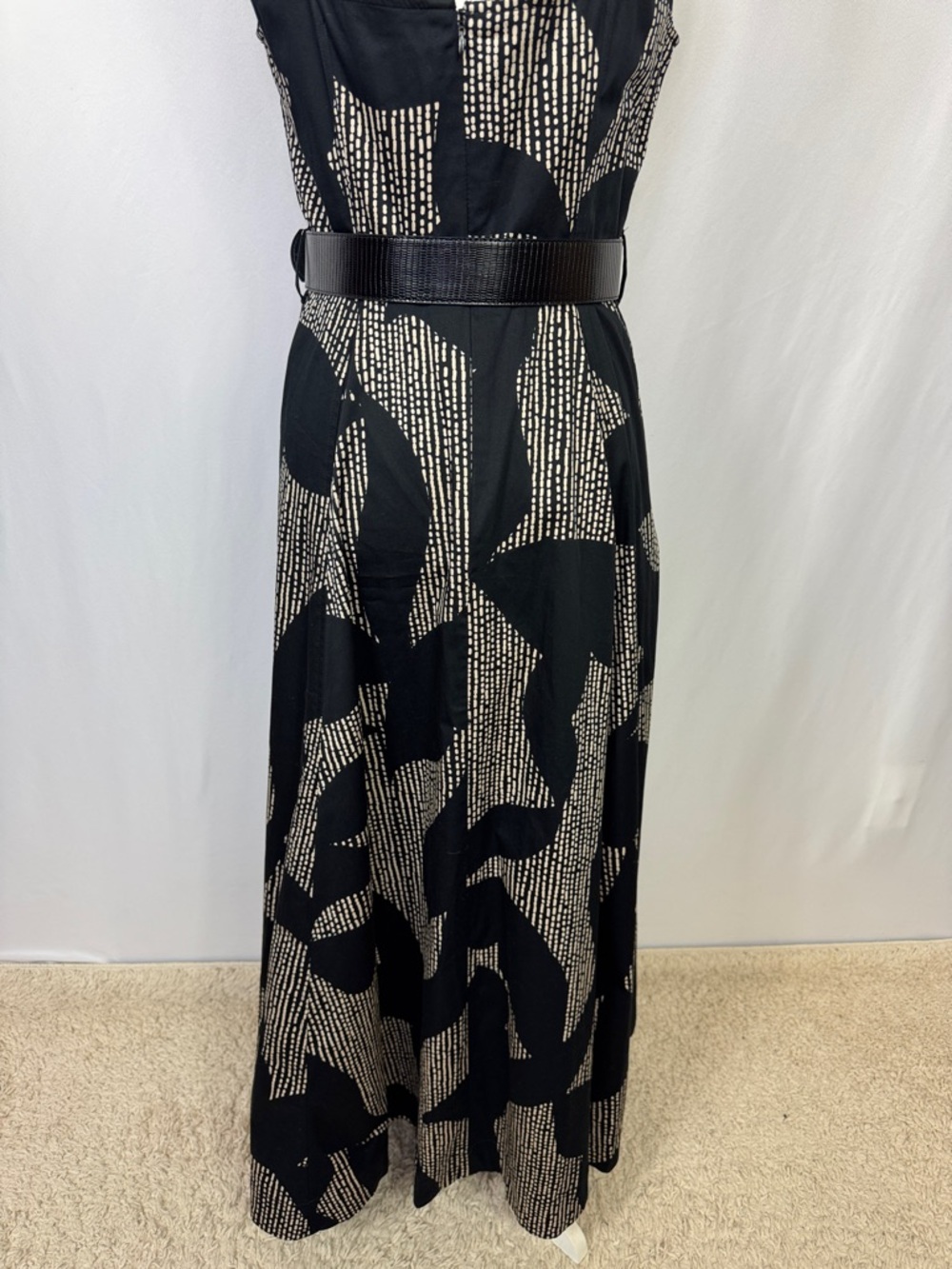 Donna Karan New York Cotton Sleeveless Belted Midi Dress Size 8 Black Tan - Picture 12 of 16